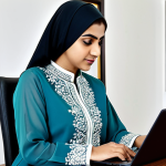 **

"A professional Pakistani businesswoman in a modest shalwar kameez, working on a laptop in a modern office with Islamic art on the walls, fully clothed, appropriate attire, safe for work, perfect anatomy, natural proportions, professional photography, high quality, family-friendly"

**